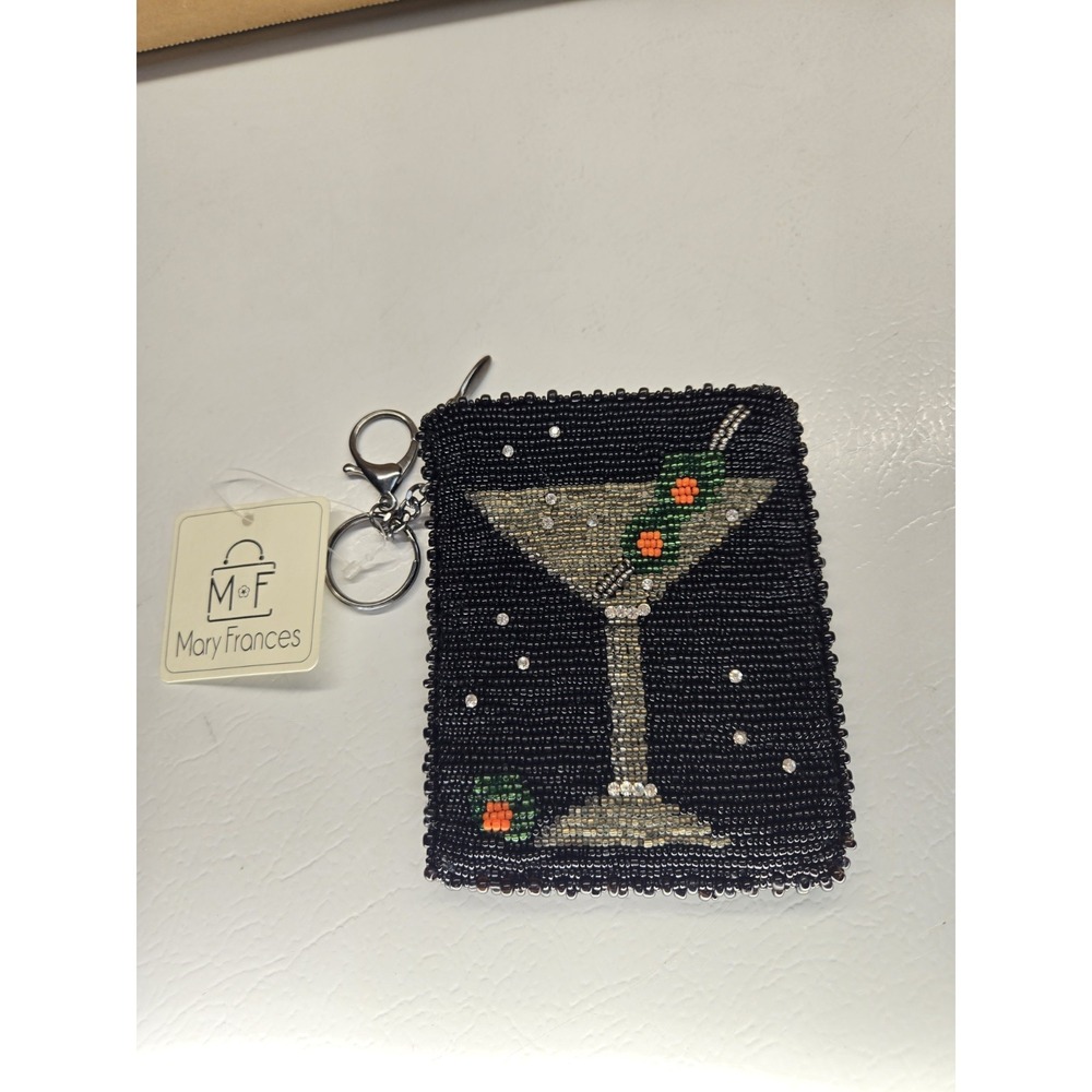 Mary Frances Beaded Martini Coin Purse with Key Chain Olive CP S001-261